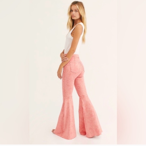 NEW Free People We The Free Float On Flare Size 28 Prairie Pink Bell Bottom - Picture 2 of 10